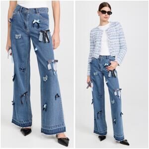 Loveshackfancy Dessa Bow Embellished Wide Leg Jeans size 29